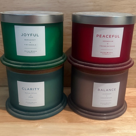 HomeWorx aromatherapy candles set of 4. Joyful peaceful clarity and balance